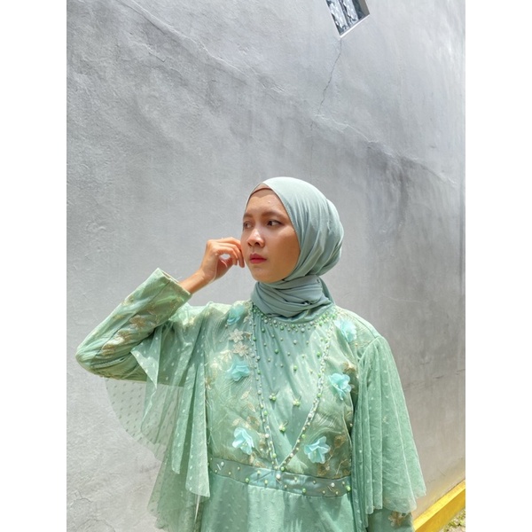 rayya dress by elslook (ready stok) dress kondangan lebaran lamaran bridesmaid outfit dress mewah brokat tile dot idul fitri sejora dress