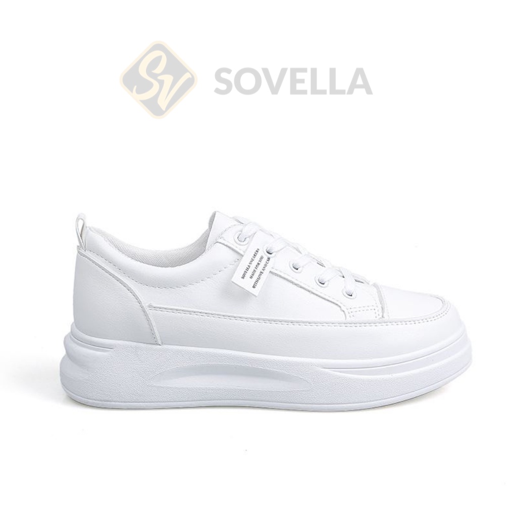 SOVELLA Maulvi Sepatu Sneakers Simpel Polos Putih Hitam Wanita Import-White
