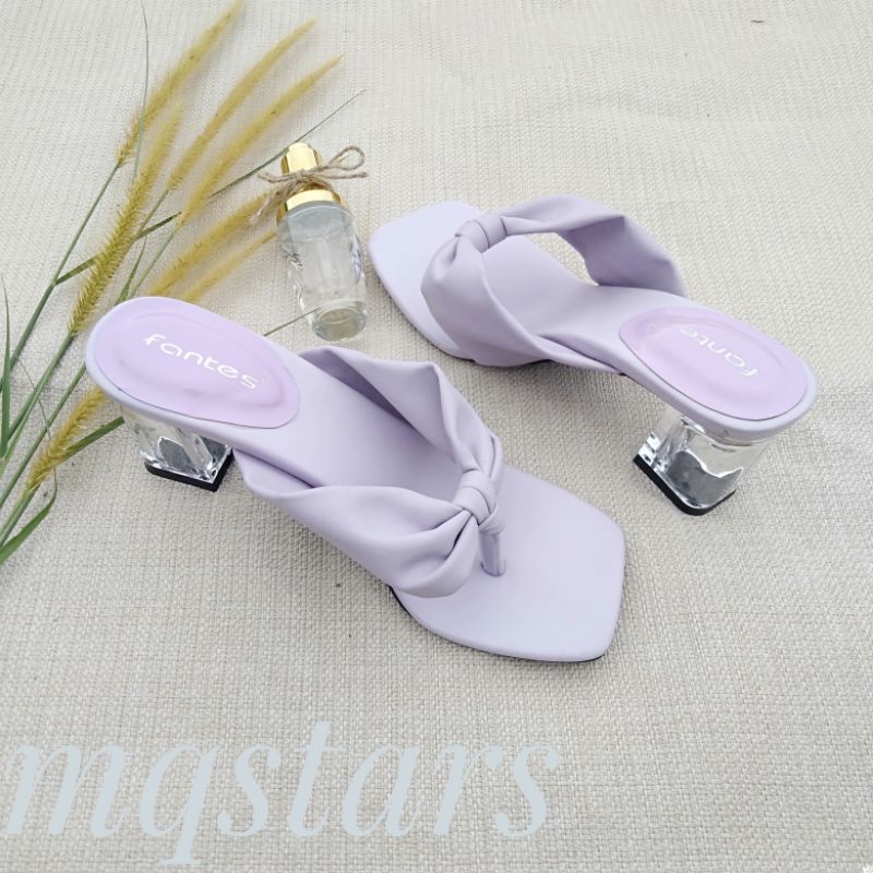 amiq- Sandal Heels Wanita Jepit Kerut Hak Kaca 7cm