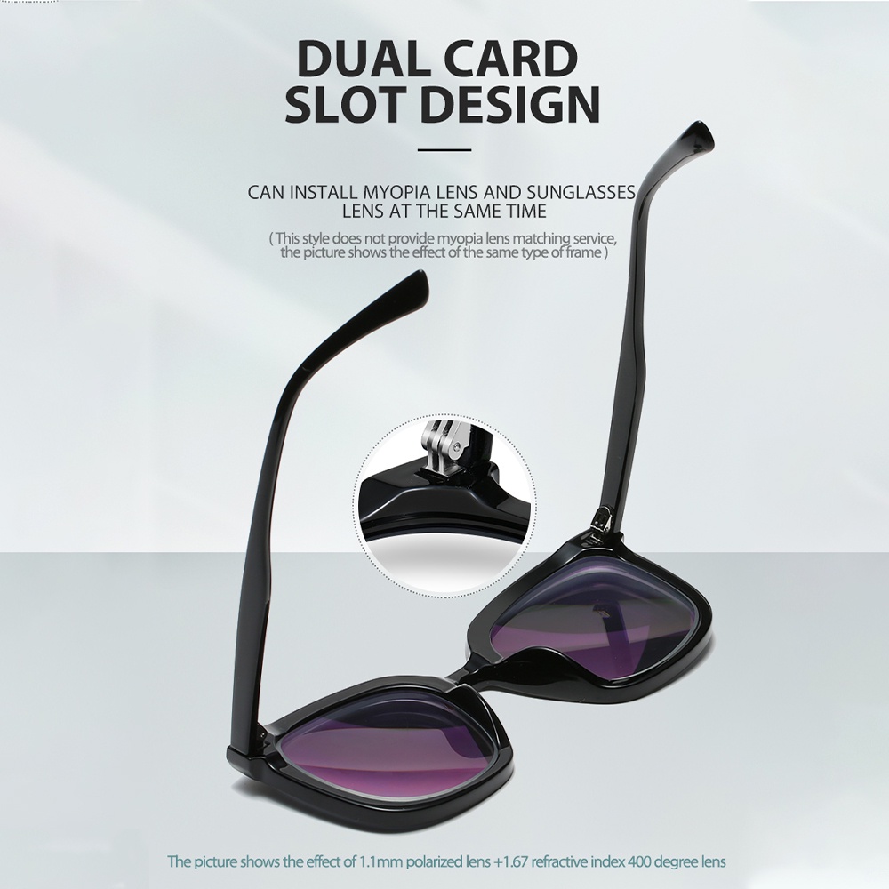 [Bisa Ganti Lensa] Kacamata Hitam Polarized Wanita Pria Cowok Besar Korea Gaya TR90 Frame Kaca Mata Hitam Anti Sinar Matahari UV400 Minus Viendo-2