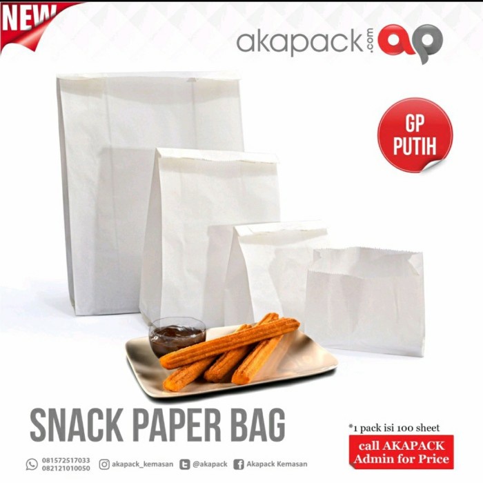 

PROMO KANTONG KERTAS / PAPER BAG MAKANAN POLOS uk 32x19+10cm - Putih