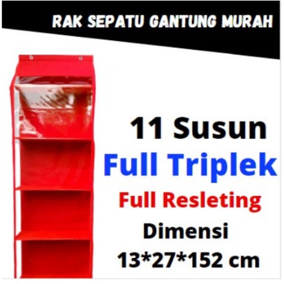 Rak Sepatu Gantung Polos | Rak Sepatu Plastik Gantung 11 Susun | Rak Sepatu Plastik Resleting