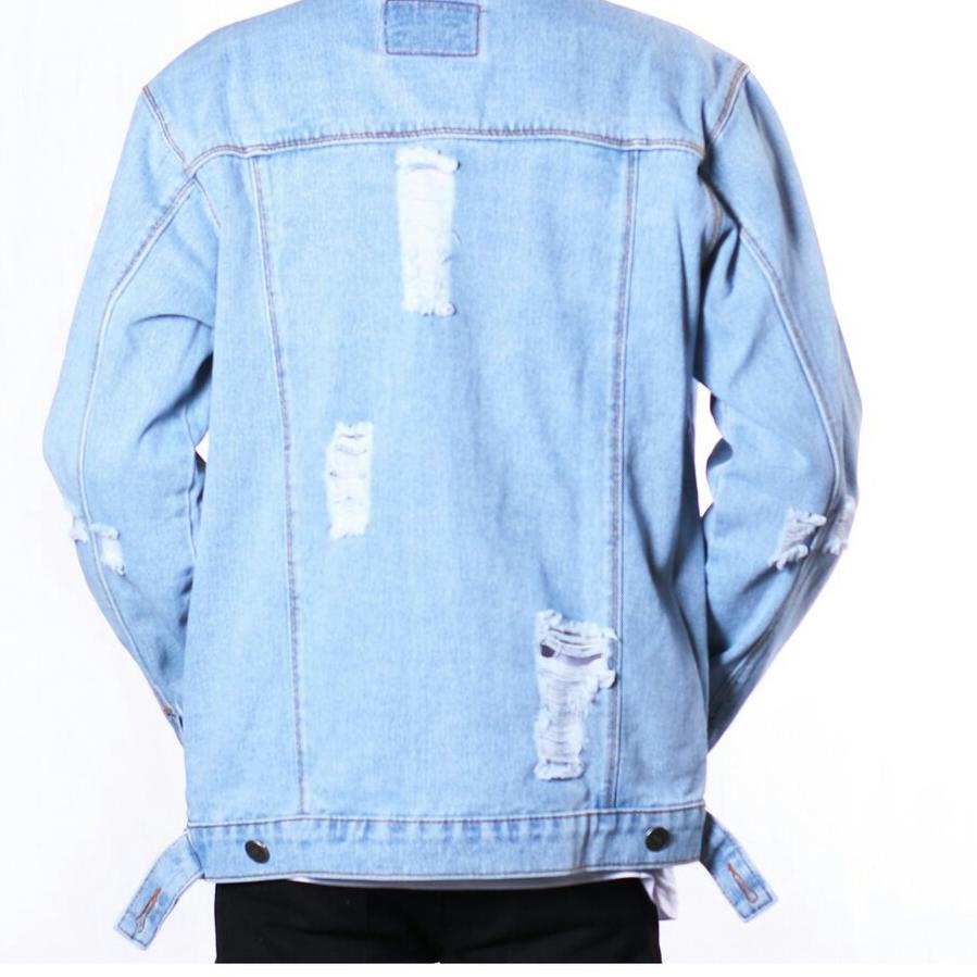 「Hyper Mall 495」 Jaket Jeans Pria Sobek / Jaket Jeans Ripped Pria Biru Muda *