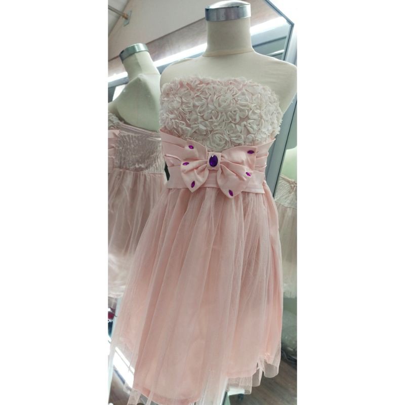 gaun pesta preloved / gaun pesta second murah / gaun pesta peach 03