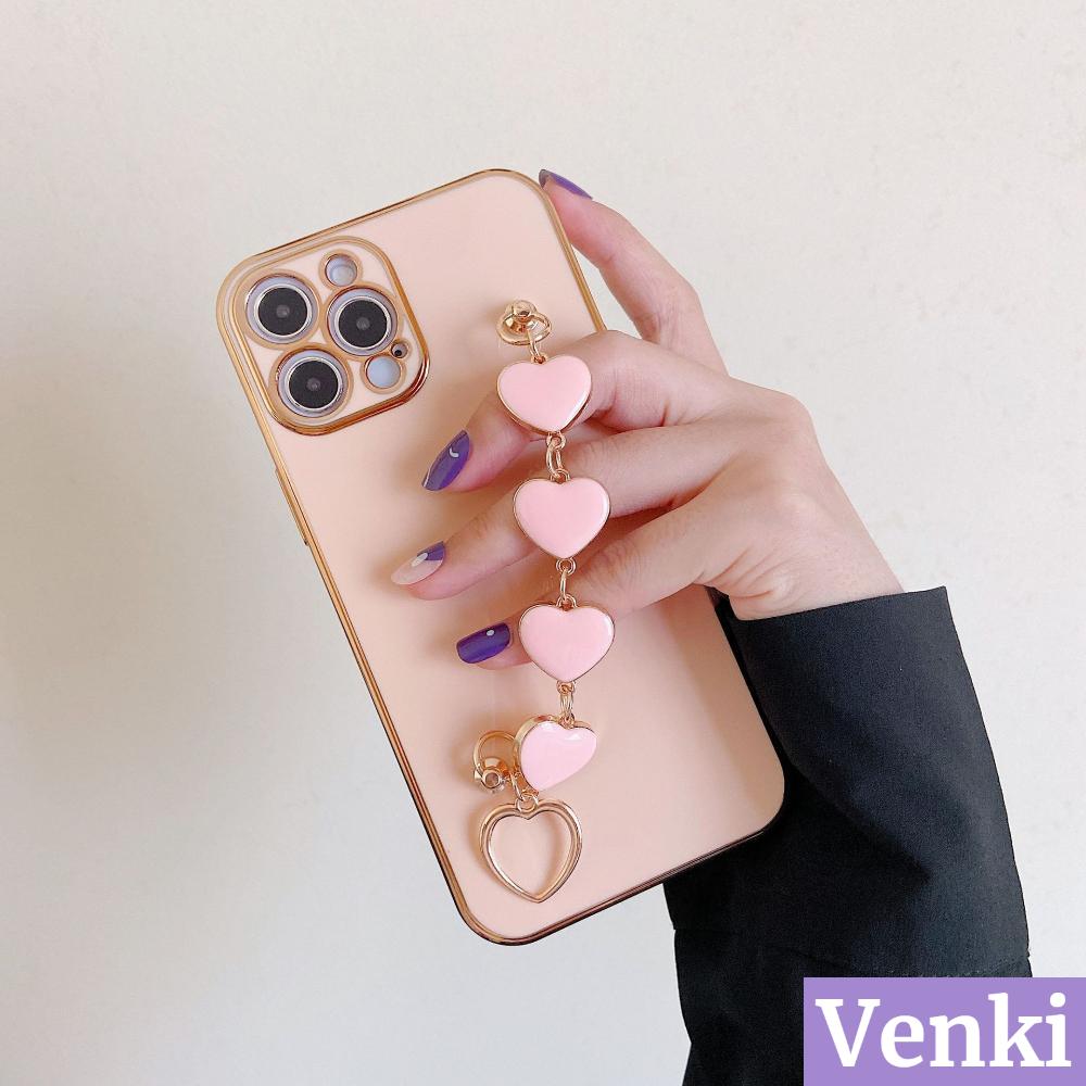 Soft Case Bahan Silikon Tpu Bentuk Hati Dengan Rantai Emas Untuk Iphone 12 Pro Max 7 Plus 11 8 Max 12 Se 2020 Pro Xs Xr 8 Plus