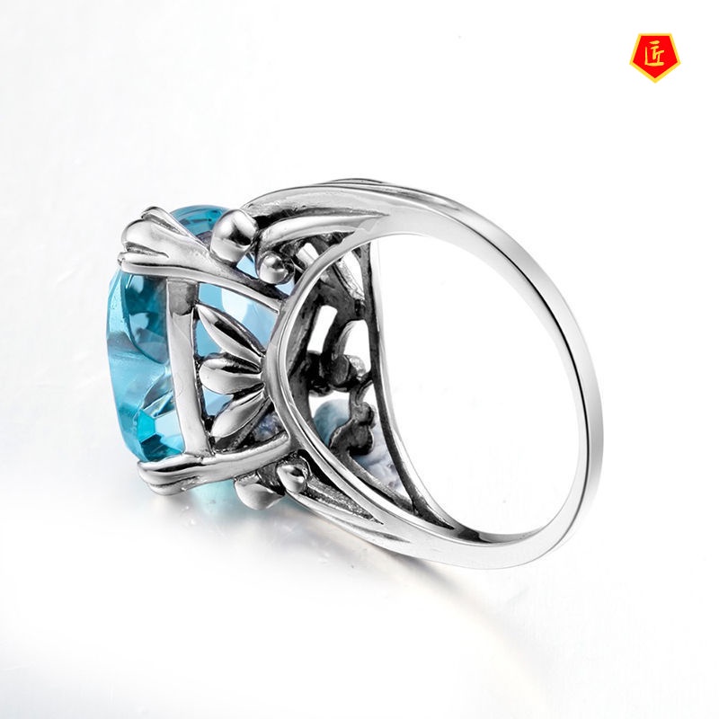 [Ready Stock]Creative Topaz Sea Blue Heart-Shaped Ring Fashion