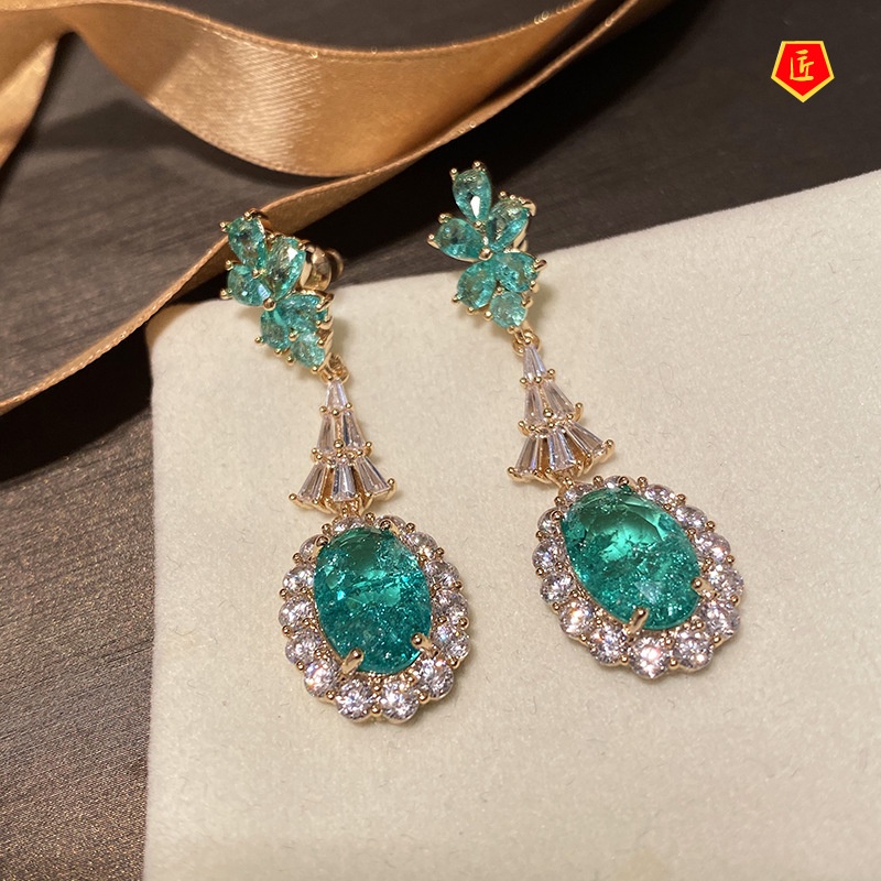 [Ready Stock]New Luxury Retro Emerald Earrings