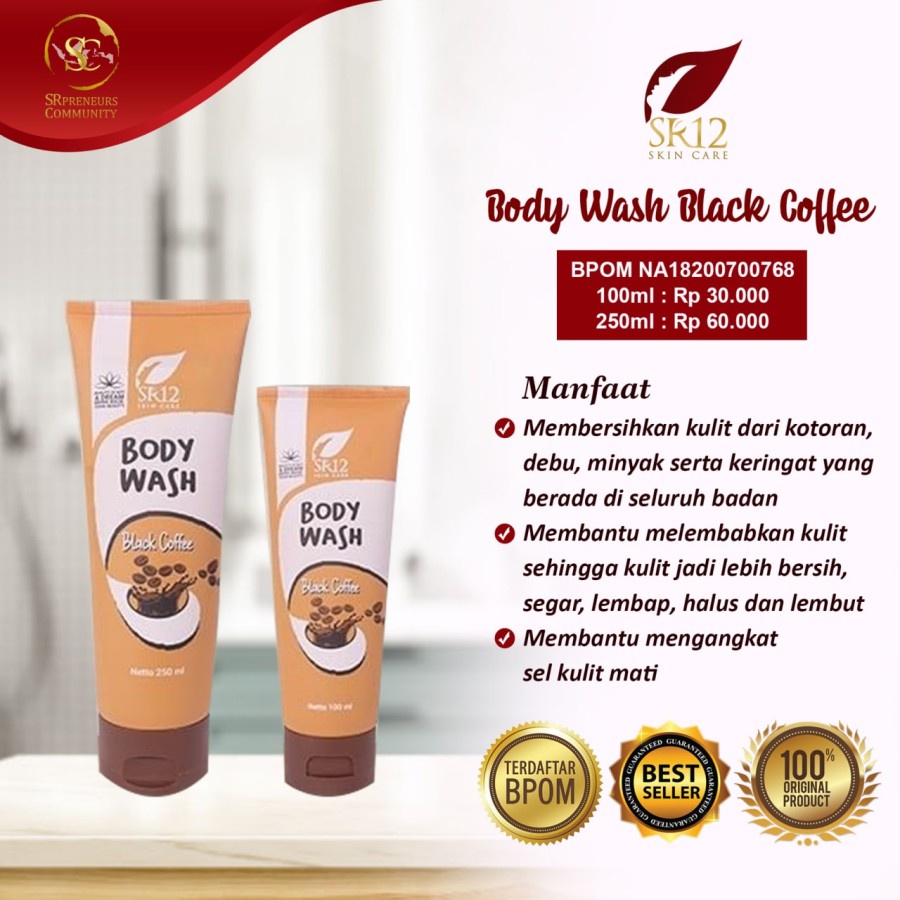 BODY WASH BLACK COFFEE SR12 / MENGANGKAT SEL KULIT MATI / SABUN MANDI  // BODY WASH SR12  100ml