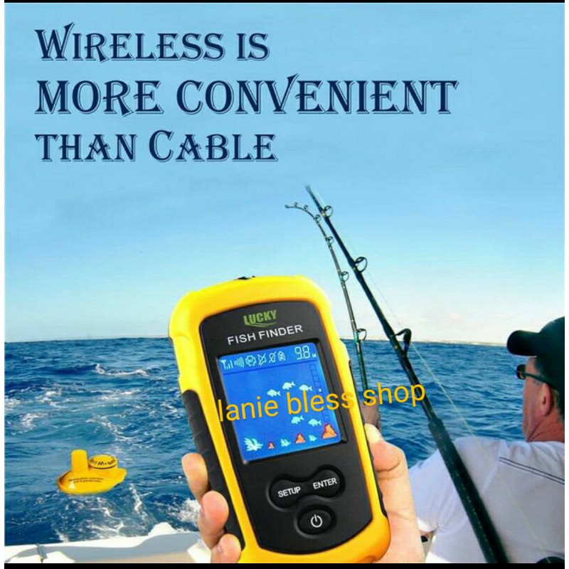 sinar pencari ikan 40m wireless lcd warna.fish finder.gps alarm ikan