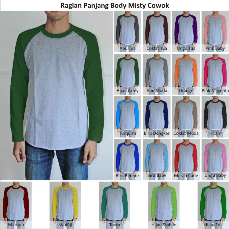 Tshirt / Kaos Polos Raglan Pria / Cowok Lengan Panjang Body Misty