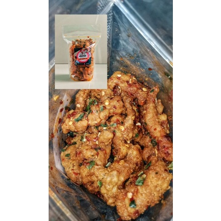 

kulit ayam krispi /Kerupuk kulit ayam chili oil Gurih pedas daun jeruk 250g