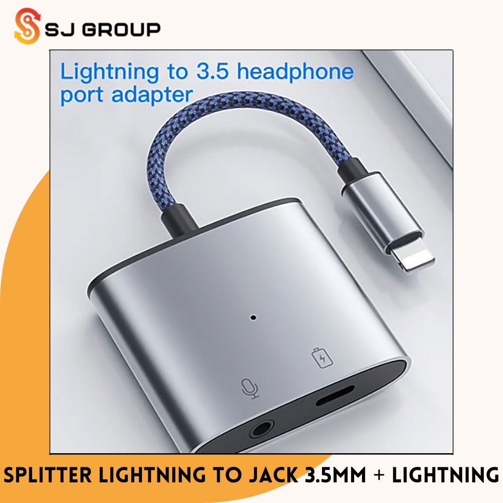 Splitter Lightning to Jack 3.5mm and Lightning Converter AUX On Mic Audio Charger