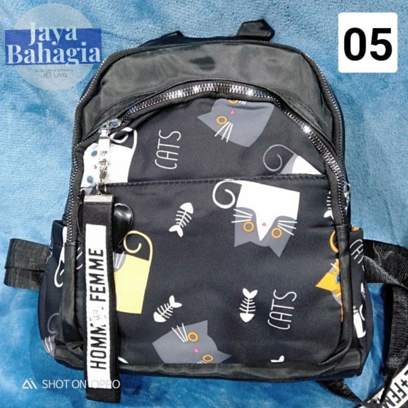 Ransel Fashion Wanita Trendy Cats Import Motif Kucing