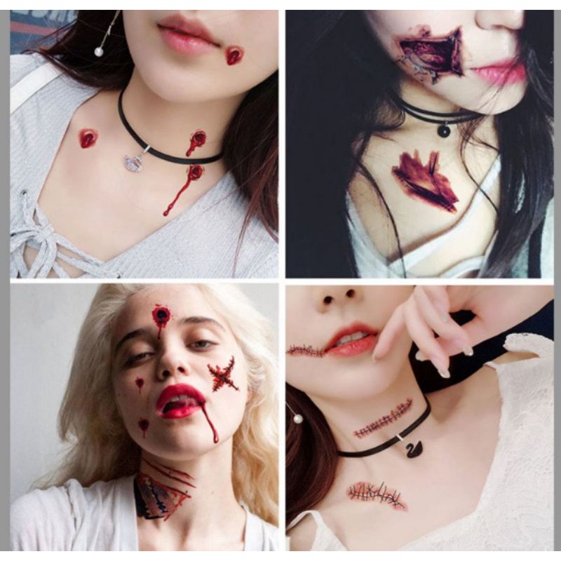 Grosir Termurah Tato Luka Stiker Tato temporer untuk make up cosplay helloween Prank Terluka jahitan , mata , paku , silet