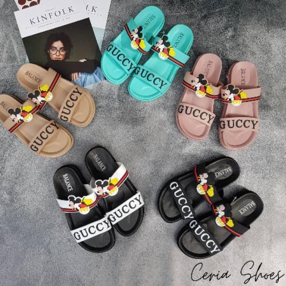 0ZR [RESTOCK] Sendal Mickey Mouse Wanita Balance 1604 Jelly Import Tebal GC Sandal Selop Strip 2➮¡ (