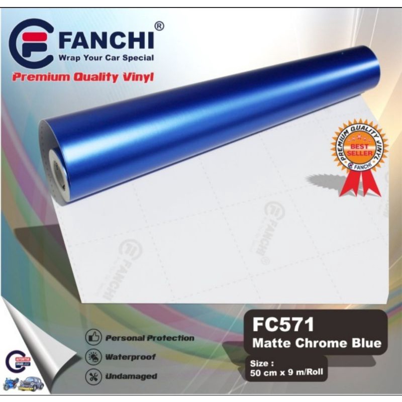 Sticker Fanchi FC571 Matt Chrome Blue biru Metallic Metalik Doff Premium Wrap