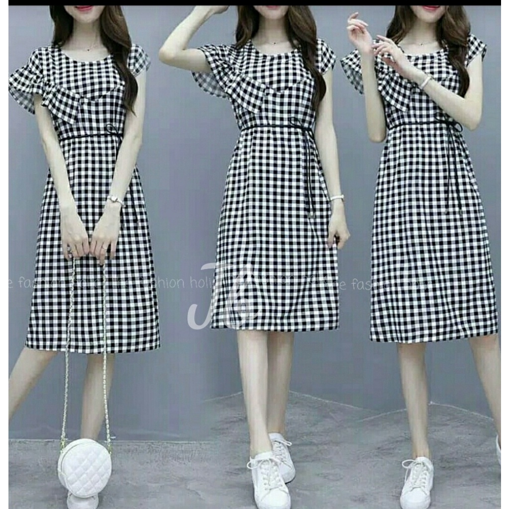 FWG - DRES AULIA KOTAK / DRESS WANITA / DRESS KOTAK TANGAN VARIASI / MINI DRESS / DRESS CANTIK KOREA