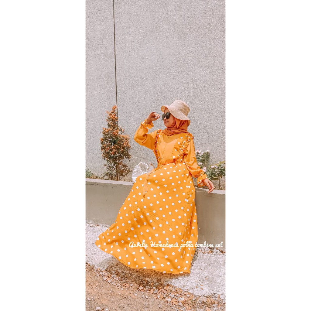 Gamis Wanita Jumbo Rayon Busui Kekinian / Aurelie Homedress Polka Combine Set