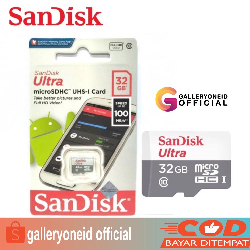 Sandisk Ultra Micro SD 16 32 64 128 GB Kartu Memory Class 10 Aksesoris Handphone Hp GALLERYONE gallery one