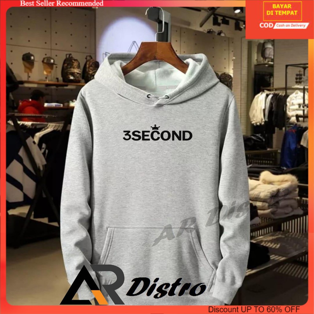 hoodie distro / hoodie pria / hodie wanita / hoodie 3 SECOND HITAM/ jaket hoodie