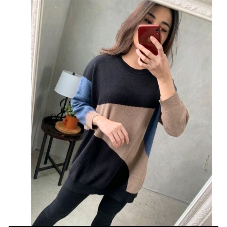 Terbaru Atasan Wanita Pakaian Rajut Lengan Panjang Cewe baju atasan blus jumbo big size wanita rajut