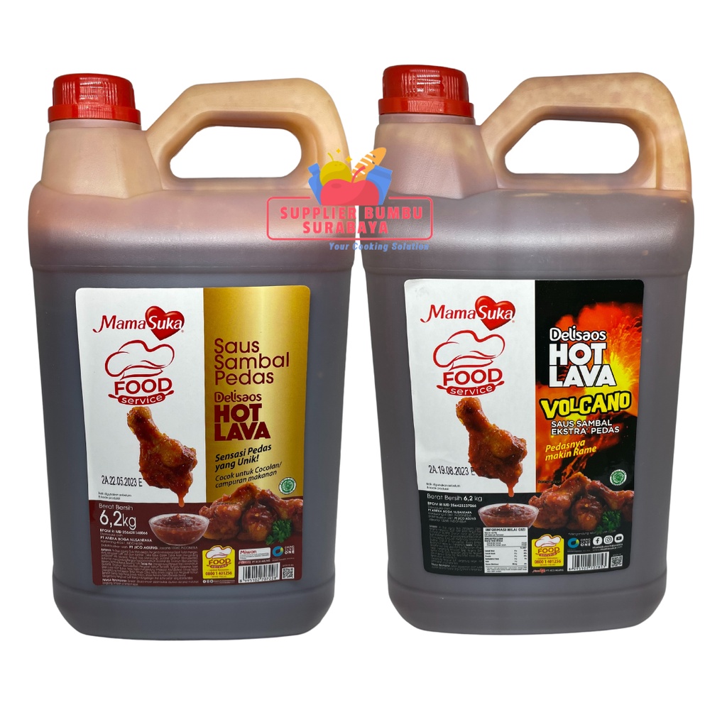 MamaSuka Delisaos Hot Lava Volcano Sauce Halal Kemasan Jerigen Resto 6.2Kg