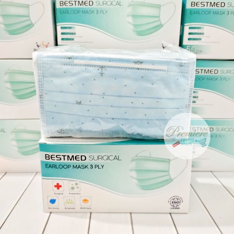 READY Masker Earloop BestMed 3 Ply - Medis Headloop Best Med Box isi 50 pcs-JANGKAR