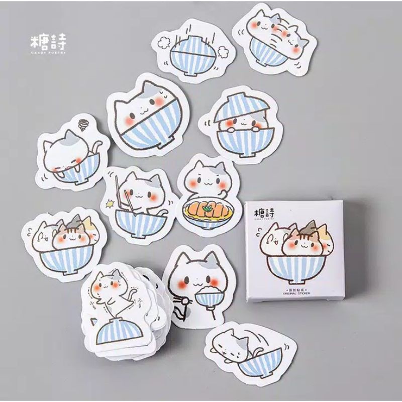 

stickers CAT in BoWL kucing mangkuk stiker bujo diary scrapbook jurnal diy kraft