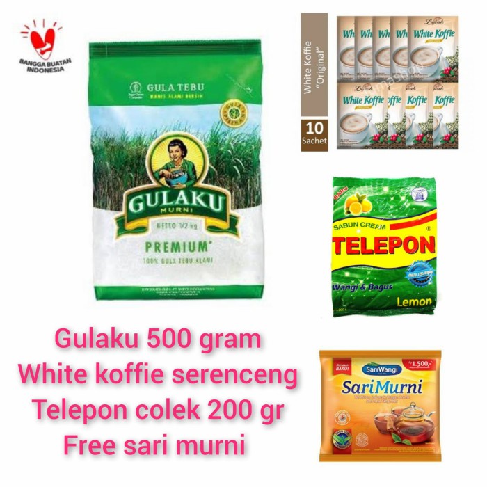 

gulaku + luwak white koffie serenceng + sabun colek free sari murni