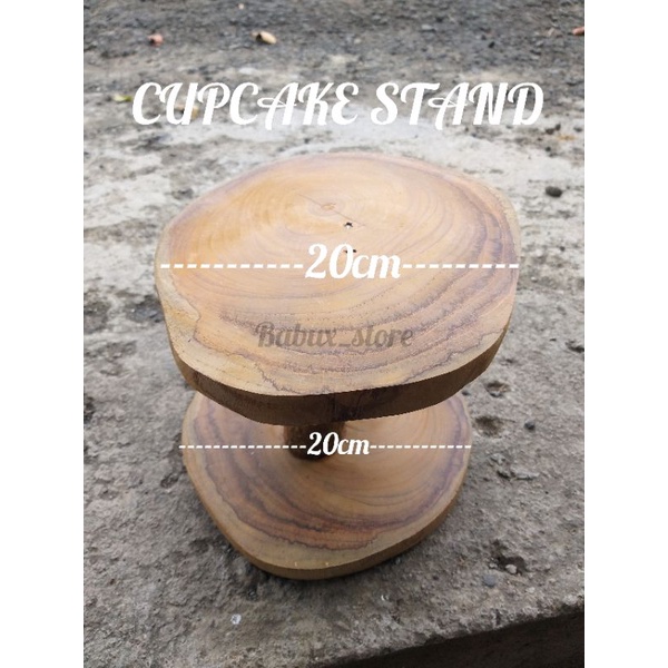 tatakan kue kayu jati 2 tingkat