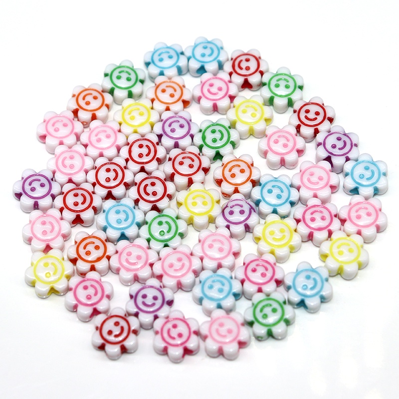 50Pcs Manik-Manik Bunga Smiley Face Bahan Akrilik Ukuran 10mm Untuk Aksesoris Perhiasan Gelang