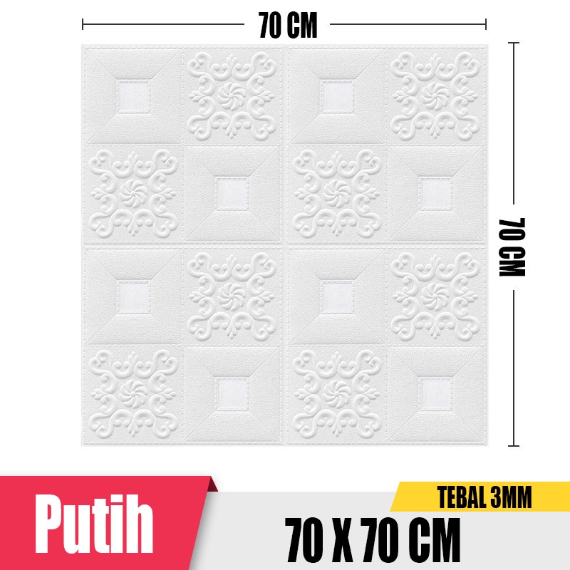 Wallpaper Dinding Foam 3D Motif Batu Bata Walpaper Stiker Dinding Dekorasi Kamar Murah 3dWalpaper 70 x 77 cm High Quality Guarantee-R1301-PROMO PUTIH