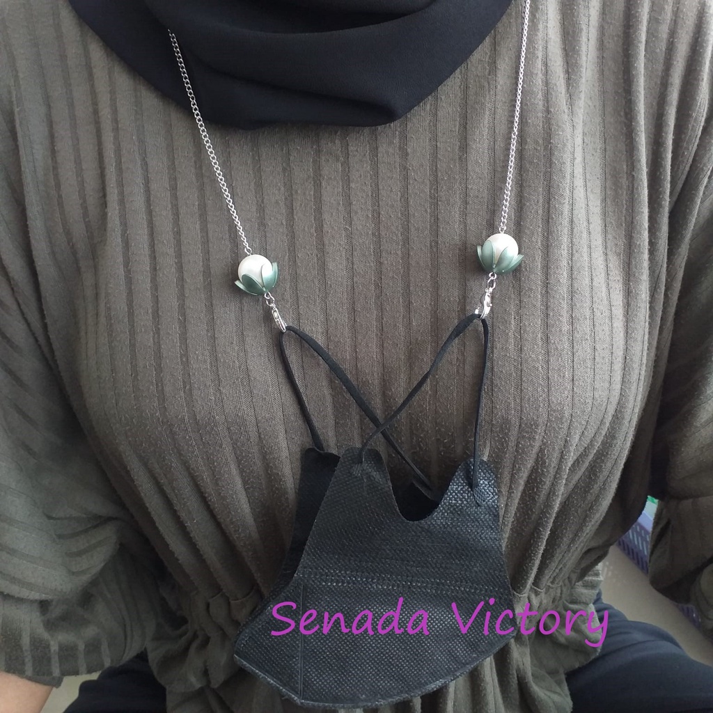 Senada Victory Konektor Kalung Masker Rantai Mutiara Mahkota Hand Made SVKM038