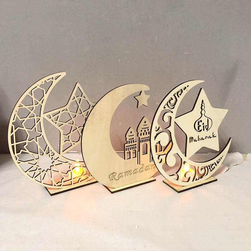 [Bayar Di Tempat]Ramadan Wooden Eid Mubarak LED Decor For 