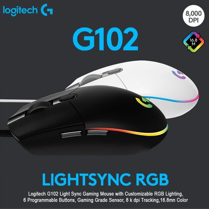 Logitech G102 Mouse Gaming Wired RGB Lightsync with Macro - Hitam