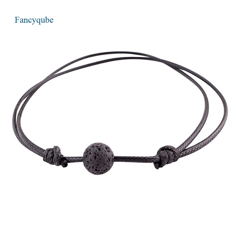 Fancyqube Gelang Handmade Adjustable Bahan Kulit Aksen Batu Vulkanik Alami Untuk Wanita