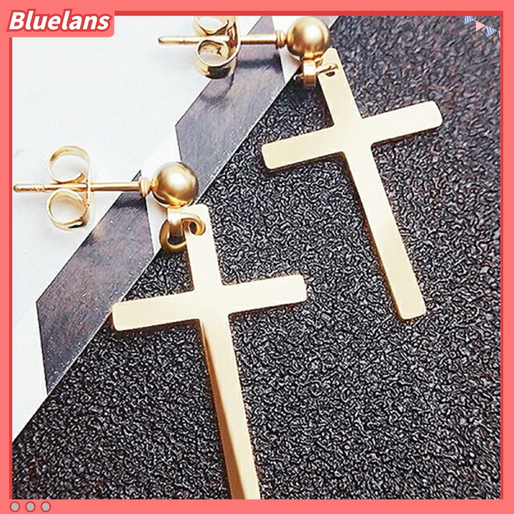 Anting Stud Dangle Salib Bahan Stainless Steel Ringan Untuk Unisex