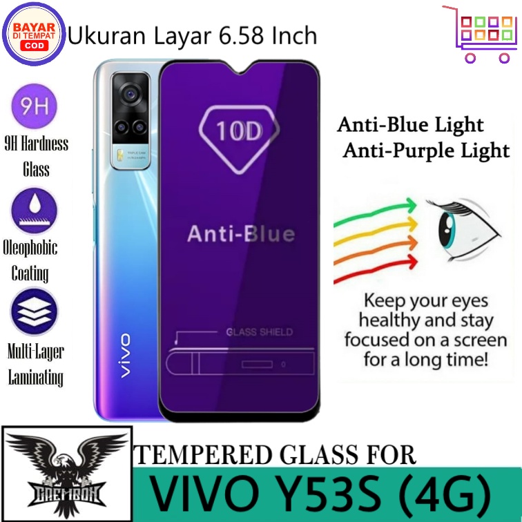 PROMO TEMPERED GLASS VIVO Y53S (4G) ANTI GORES KACA ANTI BLUE LIGHT PREMIUM ANTI BEKAS SIDIK JARI