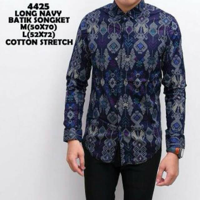 KEMEJA BATIK MOTIF SONGKET BIRU NAVY