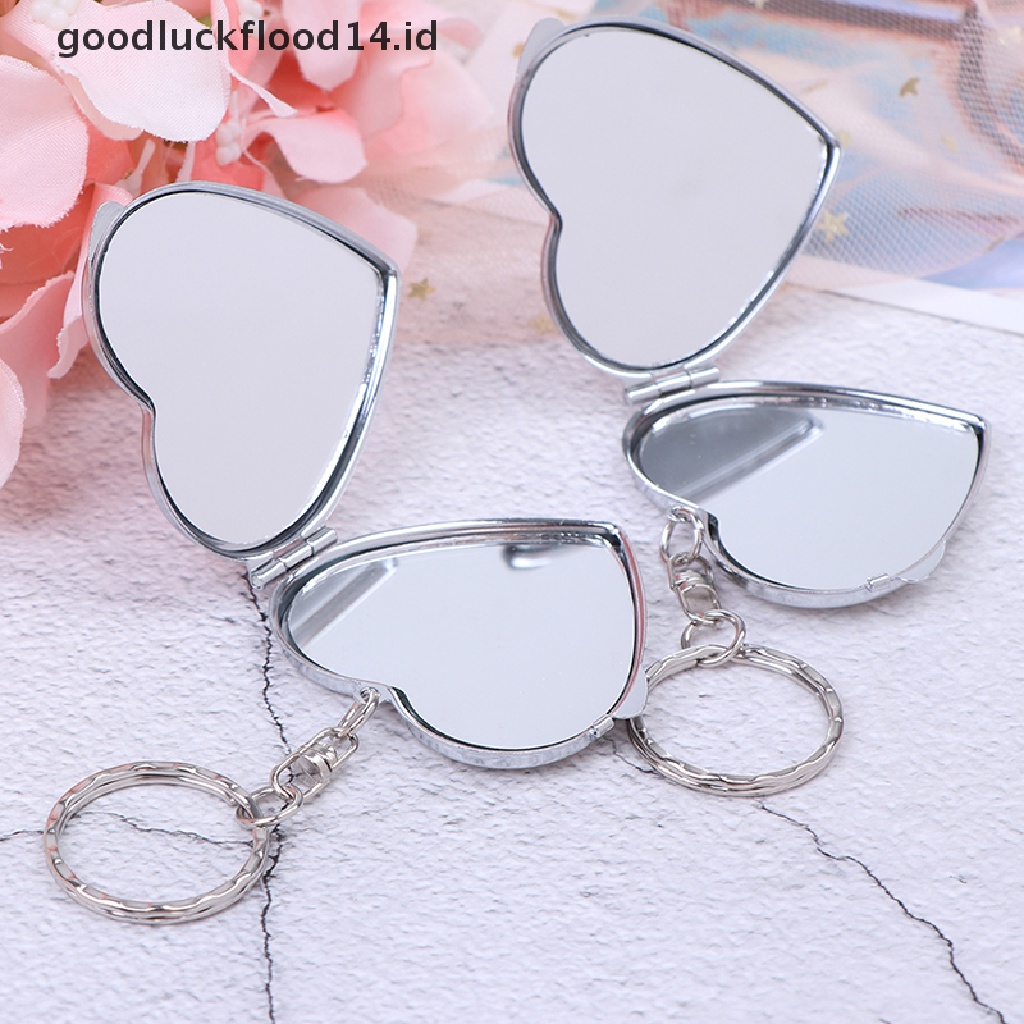 [OOID] New Metal Folding Mirror Key Ring Keychain Portable Compact Cosmetic ID