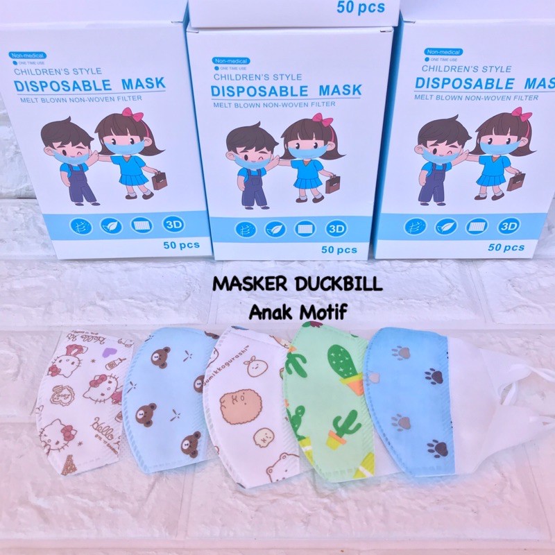 MASKER DUCKBILL ANAK MOTIF MIX 3-12TH / MASKER DUCK BILL TERMURAH