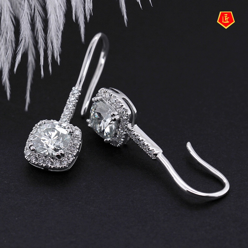 [Ready Stock]Four-Claw Moissanite Earrings Female Temperament Elegant