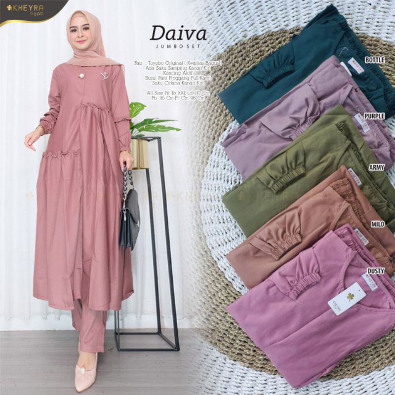 Daiva Jumbo Set Ori By Kheyra Hijab / Setelan Tunik Polos Cantik Modis Fashionable
