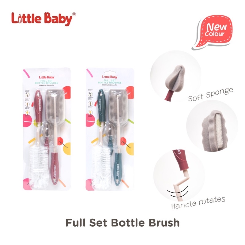 LITTLE BABY Sikat Botol &amp; Dot Bayi isi 3 pcs FULL SET BOTTLE BRUSHES Premium Sponge BPA free