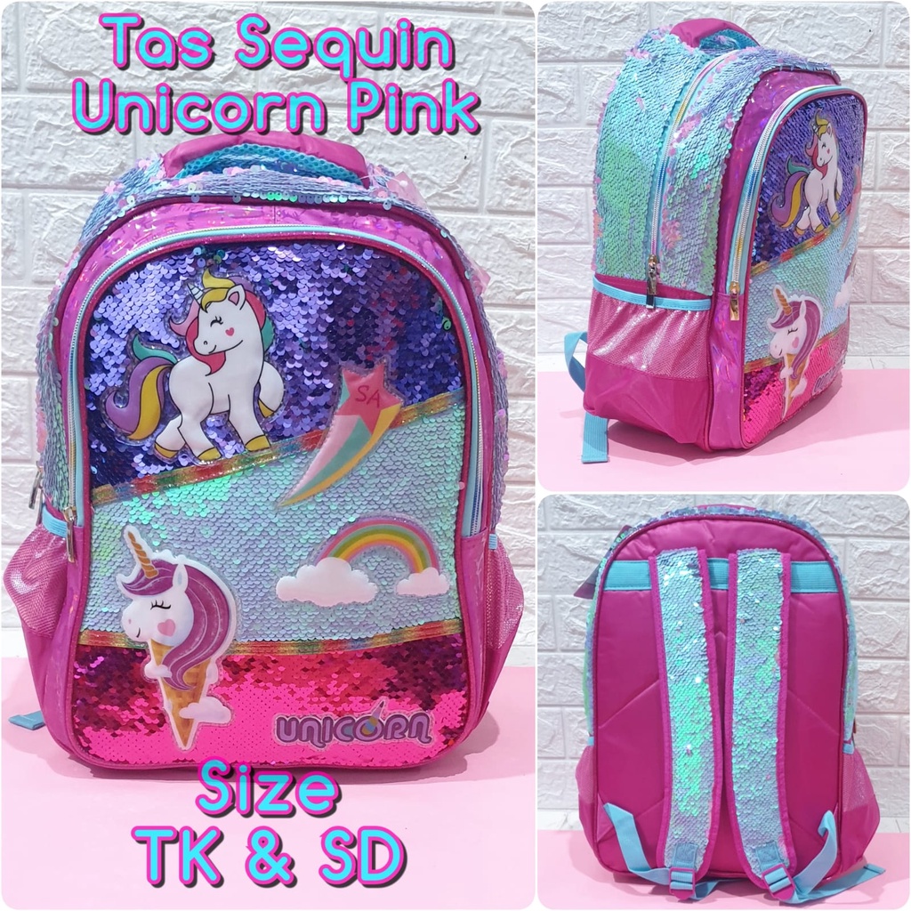 Tas Sekolah Anak TK dan SD Model Sequin Usap Gambar Unicorn LOL Frozen Tas Ransel Import Anak Perempuan TK dan SD