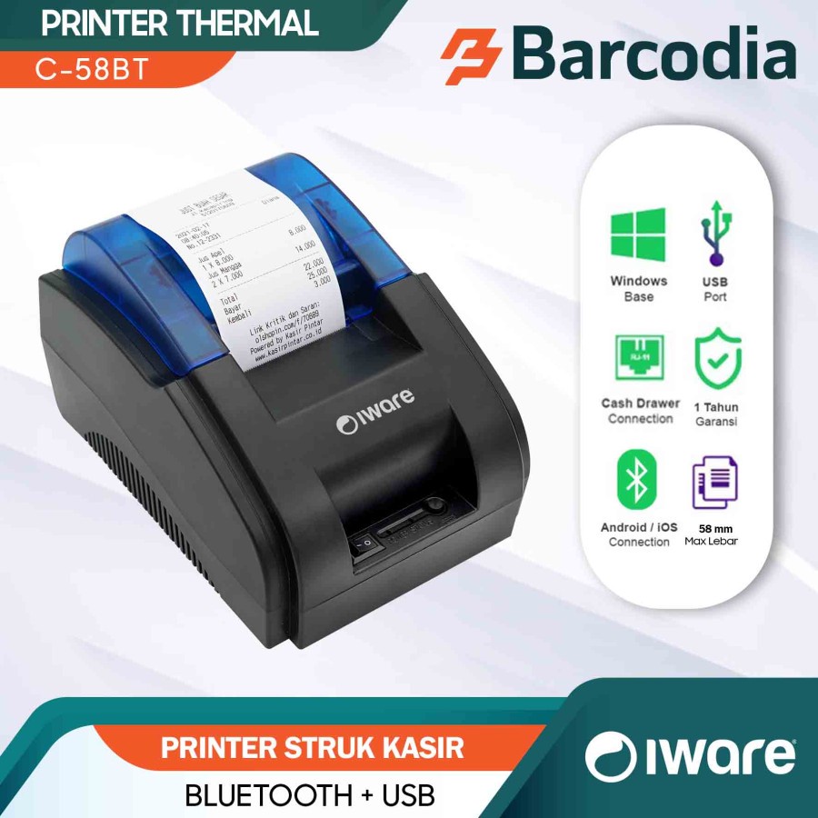 PRINTER Bluetooth C58BT UNTUK KASIR/PPOB THERMAL 58MM SUPPORT ANDROID (USB+BLUETOOTH)