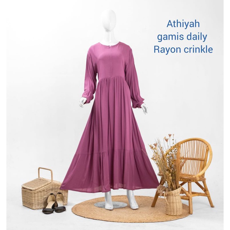 ATHIYAH GAMIS DAILY RAYON CRINKLE UNGU TOKO BAJU MUSLIM/MUSLIMAH ATHIYAH COLLECTION ATHIYAH HIJAB MU