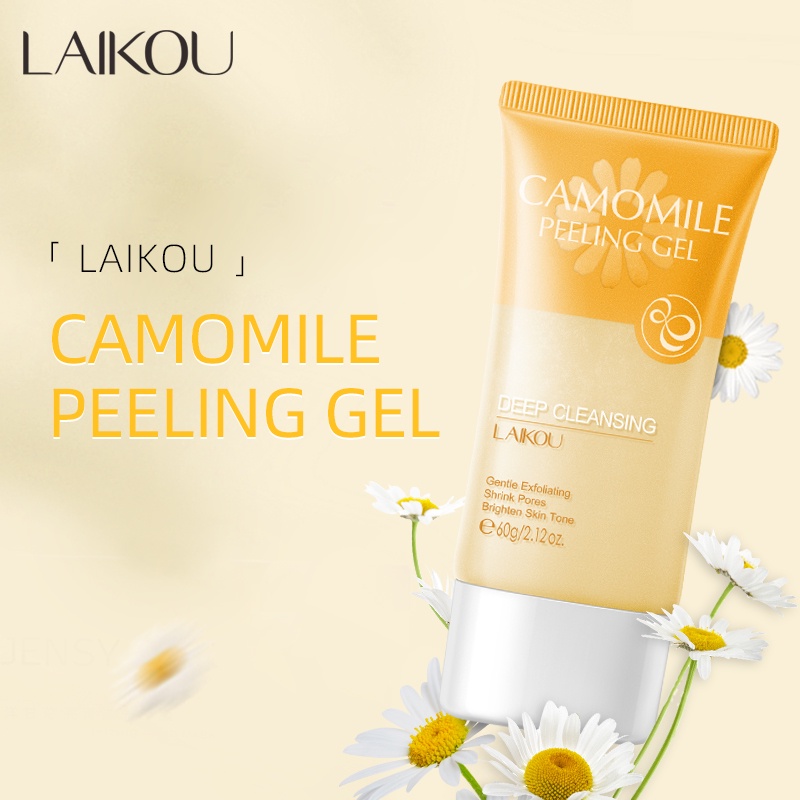 LAIKOU Camomile Facial Scrub Exfoliating Peeling Gel Menghilangkan Jerawat Kulit Mati 60g