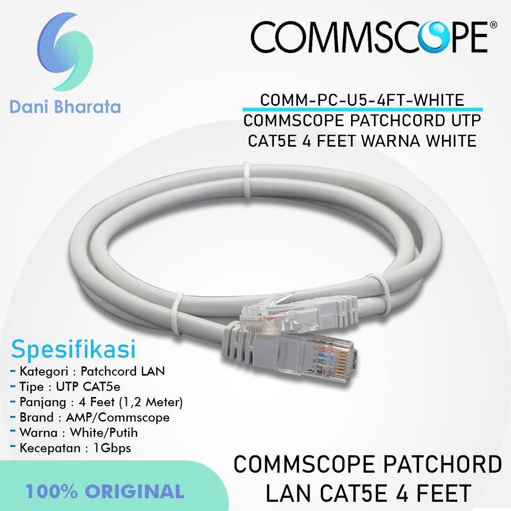 Patchcord Lan Cat 5E 4 Feet Kabel Lan Cat 5e FTP UTP 1.2 Meter Warna PUTIH AMP COMMSCOPE