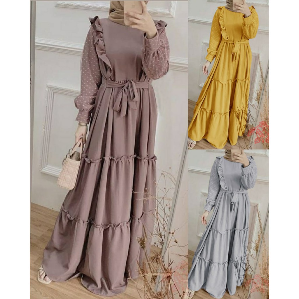 MAXI NISAYA DOT/MAXI WANITA TERBARU/GAMIS WANITA LEBARAN/FASHION MUSLIM/GAMIS KONDANGAN/COD